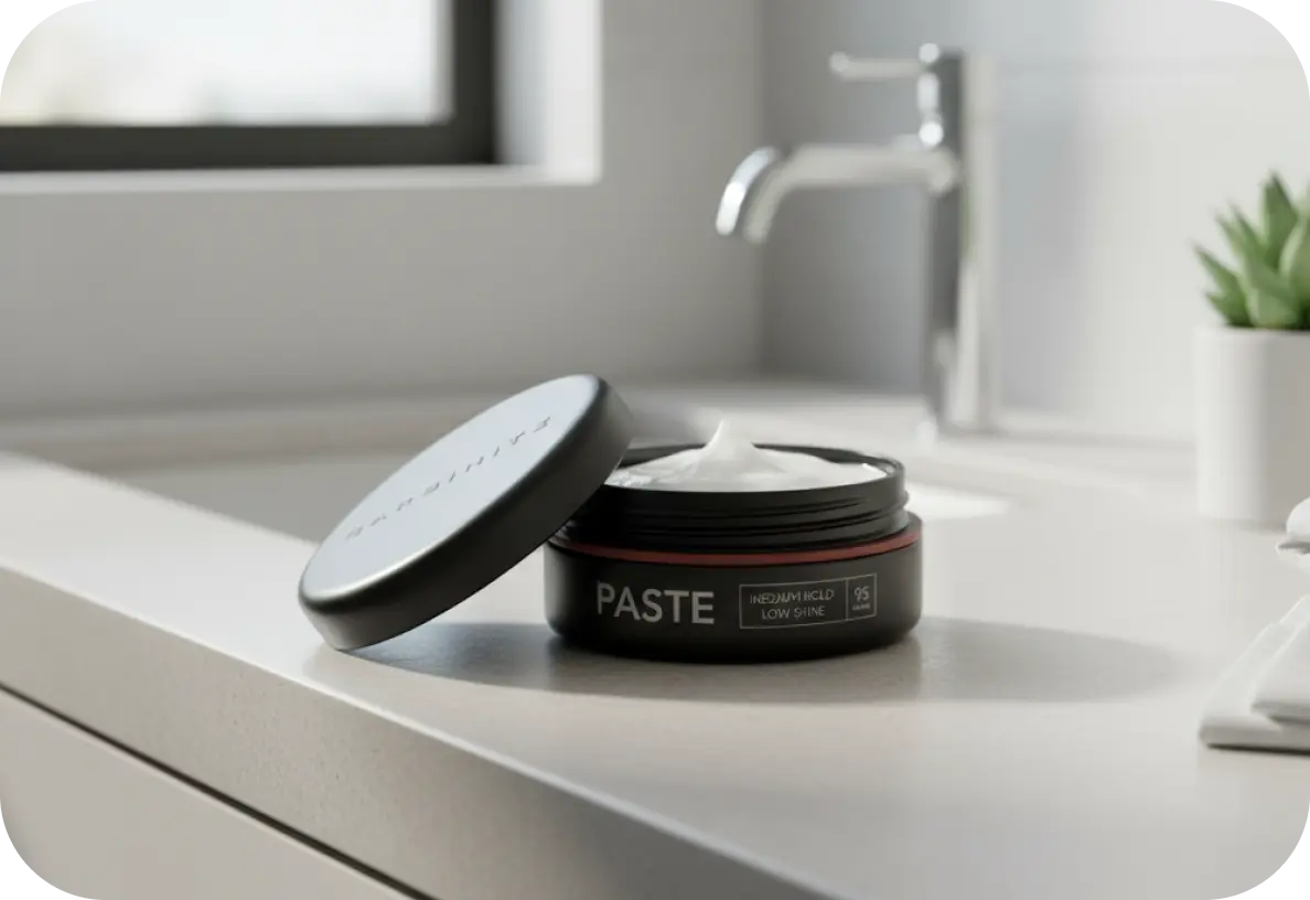 Grooming brand packaging — styling paste jar label design